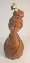 Vintage Hand-Carved Wooden Geisha Bust Sculpture with Floral Hair Accent - $465.81 MXN