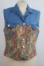 Vtg 80s Nina Piccalino 38&quot; Bust S Denim Tapestry Floral Sleeveless Vest Top - £24.64 GBP