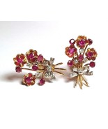 Antique Ruby &amp; Diamond 14K Yellow Gold &amp; Platinum Flower Bunch Earrings ... - £1,086.77 GBP