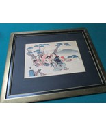 WOODBLOCK PRINT JAPANESE &#39;FAMILY MEETING&quot; NO GLASS - £157.69 GBP