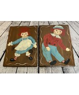 Vintage Raggedy Ann And Andy Set Of 2  Hand Painted Wall Art Wood Plaques - £14.33 GBP