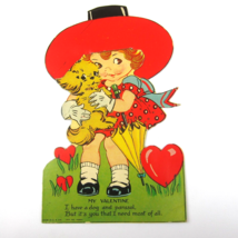 Antique Valentine Card Girl 3D Hat Havanese Puppy Dog LARGE Die Cut Stan... - $24.99