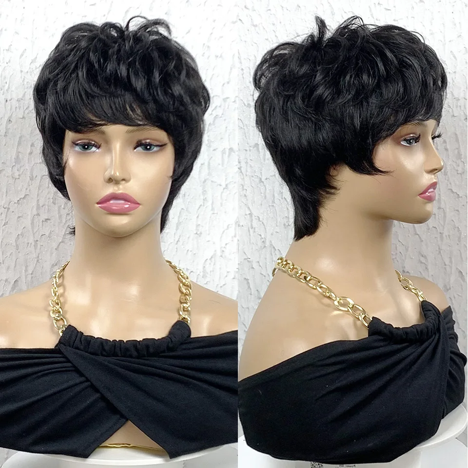 Pixie Cut Wigs Glueless Human Hair Wigs Full Machine Made Wigs With Ban - £22.83 GBP
