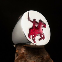 Perfectly crafted Men&#39;s Red attacking Knight Medieval Ring - Sterling Silver - £75.12 GBP