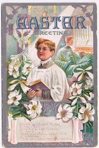 Holiday Postcard Embossed Easter Choir Boy Lilies  Easter Lily Series  - £2.12 GBP