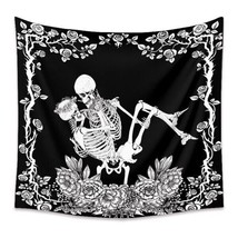 Skeleton Wall Hanging Tapestry Dark Kissing Skull Dark Gothic Wedding Love - $11.39