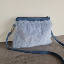 Faux fur Jeans messenger bag blue color, faux fur jeans crossbody small bag  - £34.37 GBP