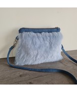 Faux fur Jeans messenger bag blue color, faux fur jeans crossbody small bag  - £33.82 GBP
