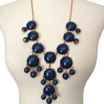 Bubble Bead Statement Necklace Chunky Navy Blue Gold Tone Acrylic Large ... - $24.63