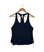 Athleta Top Womens Small Blue Navy Sleeveless Tank Workout Ruched Mesh A... - $24.35 CAD