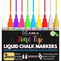 Kassa Liquid Chalk Markers Fine Tip (10 Pack 3mm) - Chalkboard Markers E... - $353.97 MXN
