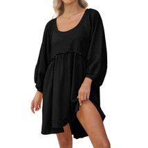 WomenS Oversized Patchwork Pullover Sweatshirt Dress Loose Lantern Sleev... - £51.62 GBP