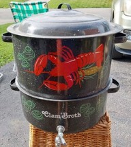 Vintage Speckled Enamel Double Steam Pot Clam Broth Lobster w/Spigot &amp; Lid - $93.15