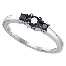 10k White Gold Black Diamond 3-stone Womens Bridal Wedding Engagement Ring - £111.11 GBP