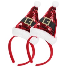 2pcs Christmas Santa Hat Headbands Sequined Plush Xmas Party Hair Bands ... - £30.07 GBP