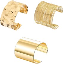 3PCS Chunky Gold Cuff Bracelets for Women Gold Statement Bangle Bracelets Set Ar - £18.56 GBP