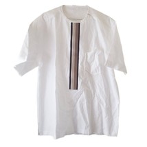 White Traditional Printed Men&#39;s Short Sleeve Dashiki Top - $14.50