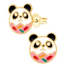 Gold Plated 925 Silver Stud Earrings with Panda Epoxy - £11.26 GBP