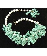 Retro 40s 50s Turquoise Chunky Necklace; Mid Century Opaque Glass Choker... - $60.95