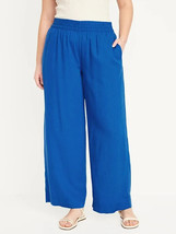 Old Navy Linen Blend Wide Leg Pants Womens L Blue Pull On Beach Vacation... - $26.60