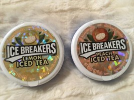 2 ICE BREAKERS PEACH/LEMON ICED TEA SUGAR FREE MINTS HOLOGRAPH TINS NEW ... - $19.79