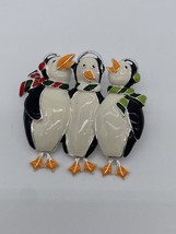 Christmas Penguin Enamel Brooch Pin With Dangle Feet Flippers - £7.43 GBP