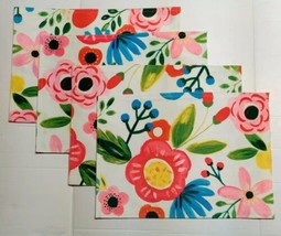 (4) Colorful Pink Blue Red Floral Flower Plant Garden Fabric Dining Placemat Set - £15.84 GBP