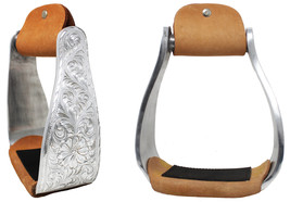 Horse Saddle Stirrups Western Lightweight Aluminium Twisted Engraved 51212 - $49.49