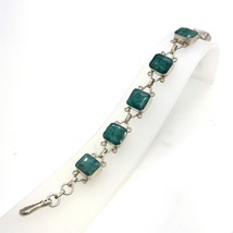 Vintage Sterling Signed 925 Square cut Amazonite Stone Panel Link Bracelet sz 7 - £87.04 GBP