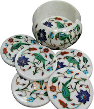 Marble Coaster Set with Holders Parrot Inlay Multi Floral Art Decor Gift E1989 - £368.34 GBP