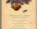Bright Easter Season Pot w Violet Flowers Poem Unused UNP DB Postcard H4 - $5.89