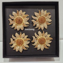 TAHARI NAPKIN RINGS SUNFLOWER JEWELS RHINESTONES GOLD FALL THANKSGIVING - $36.62
