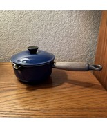Vintage Le Creuset Sauce Pan #14 Blue Enamel Cast Iron Spout Wood Handle - £40.54 GBP