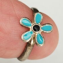 sterling toe ring vintage flower blue black 925 "MWS" - $29.99