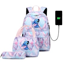 3pcs  Lilo Stitch Backpack Boys Girls USB Charging Bookbag Mochila Teenager Men  - £140.21 GBP