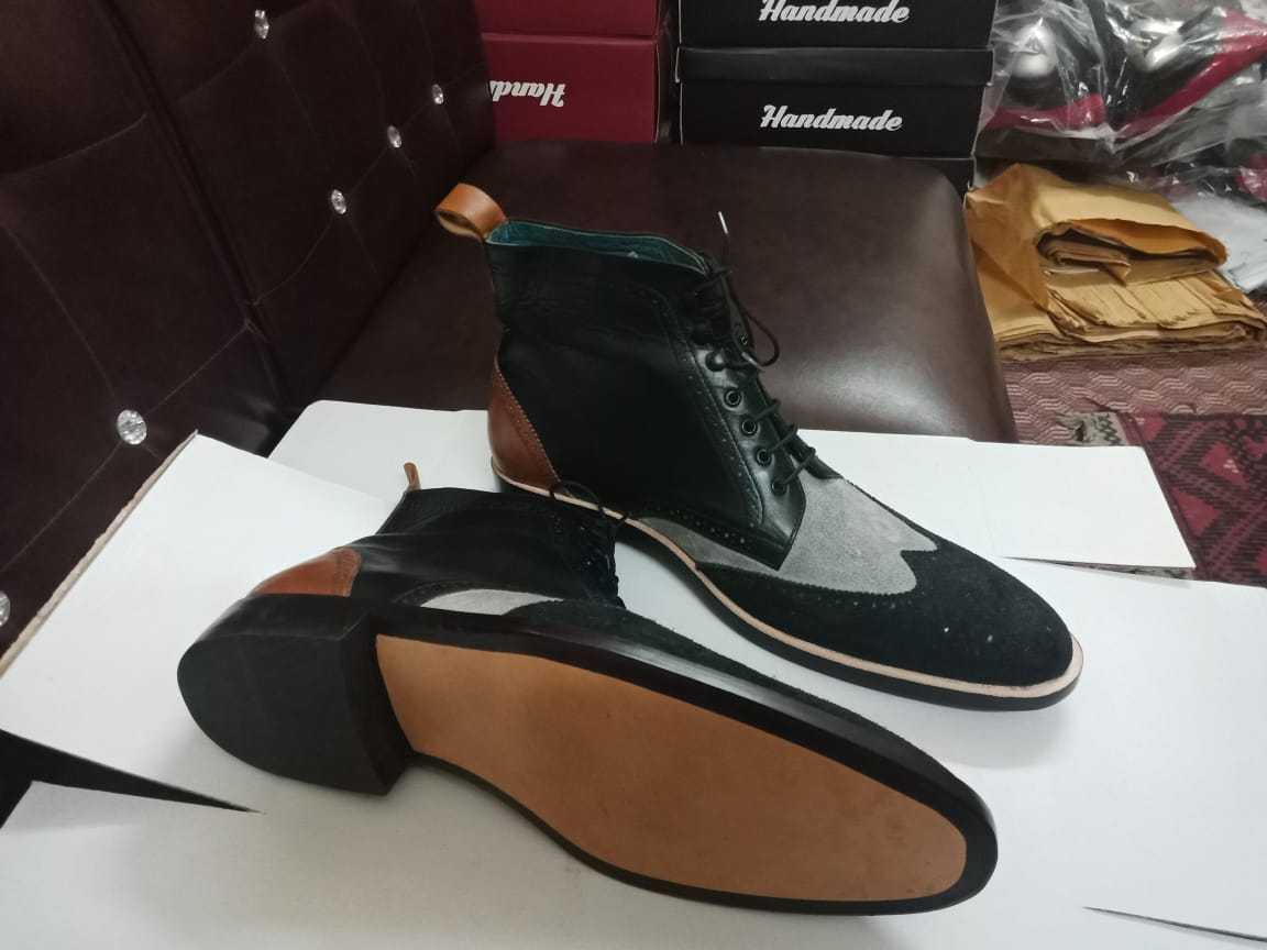 Men's New Ankle Boots Multi Color Full Brogue Suede Leather Premium Quality