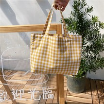 2021 New Portable Lunch Bag Japanese Plaid Cotton Picnic Food Bag Women Simple S - $15.45