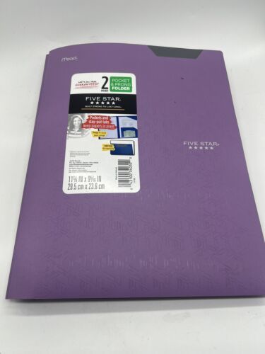 Five Star Purple School Pocket Folder w Prong Fasteners Stay-Put Noteboo... - $4.89