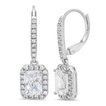 7.20CT Simulated Diamond Halo Drop Dangle Leverback Earrings Gold Plated Silver - £62.48 GBP