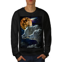 Wellcoda Wolf Couple Moon Animal Mens Sweatshirt, Wild Casual Pullover Jumper - £23.92 GBP+