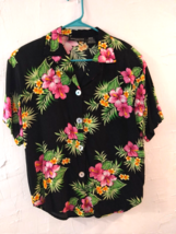 Ladies Impressions Lifestyle Hawaiian Shirt Vintage 90&#39;s Med Black/Pink /Orange - $13.82