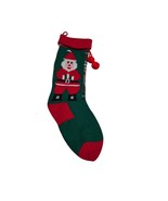 Vintage Knit Christmas Stocking  Santa Claus Design with Pom-Poms Red &amp; ... - $288.77 MXN