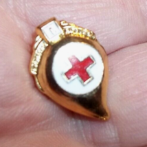 Vintage Gold Tone Enamel Red Cross ONE GALLON BLOOD DONOR Lapel/Collar P... - $11.87