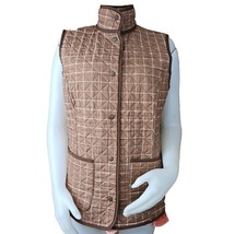 Lands End Reversible Vest Womens M Brown Plaid Diamond Primaloft Quilted... - $28.78