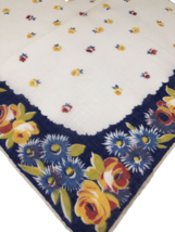 Vtg 1950s Hanky Handkerchief White Blue GORGEOUS Floral Border Roll Edge... - $295.54 MXN