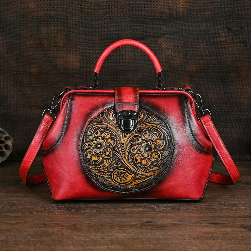  Luxury 2024  Handmade Women Shoulder Bags Vintage Embossed Leather Woman Handba - £59.17 GBP