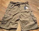 Men&#39;s Lightweight Dark Khaki Wide Leg Cargo Shorts with Belt PJ Mark Sz ... - $24.26