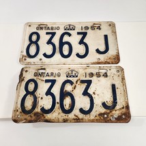 Ontario License Plate Matching Pair 1954 4 Digit White 8363 J Vtg Canada - $30.47