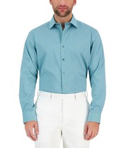 Alfani Mens Regular Fit Stain Resistant Geo Print Dress Shirt Teal 15-15.5 32-33 - £15.97 GBP