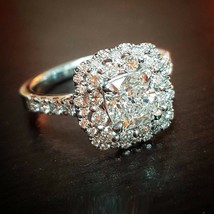 2.50 Ct Cushion Cut Diamond 10K White Gold Finish Halo Womens Engagement Ring - £57.20 GBP